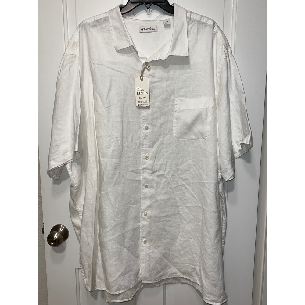 NEW Caribbean Isle Sands Linen Shirt Mens 4XT Tall White Short Sleeve Button Up